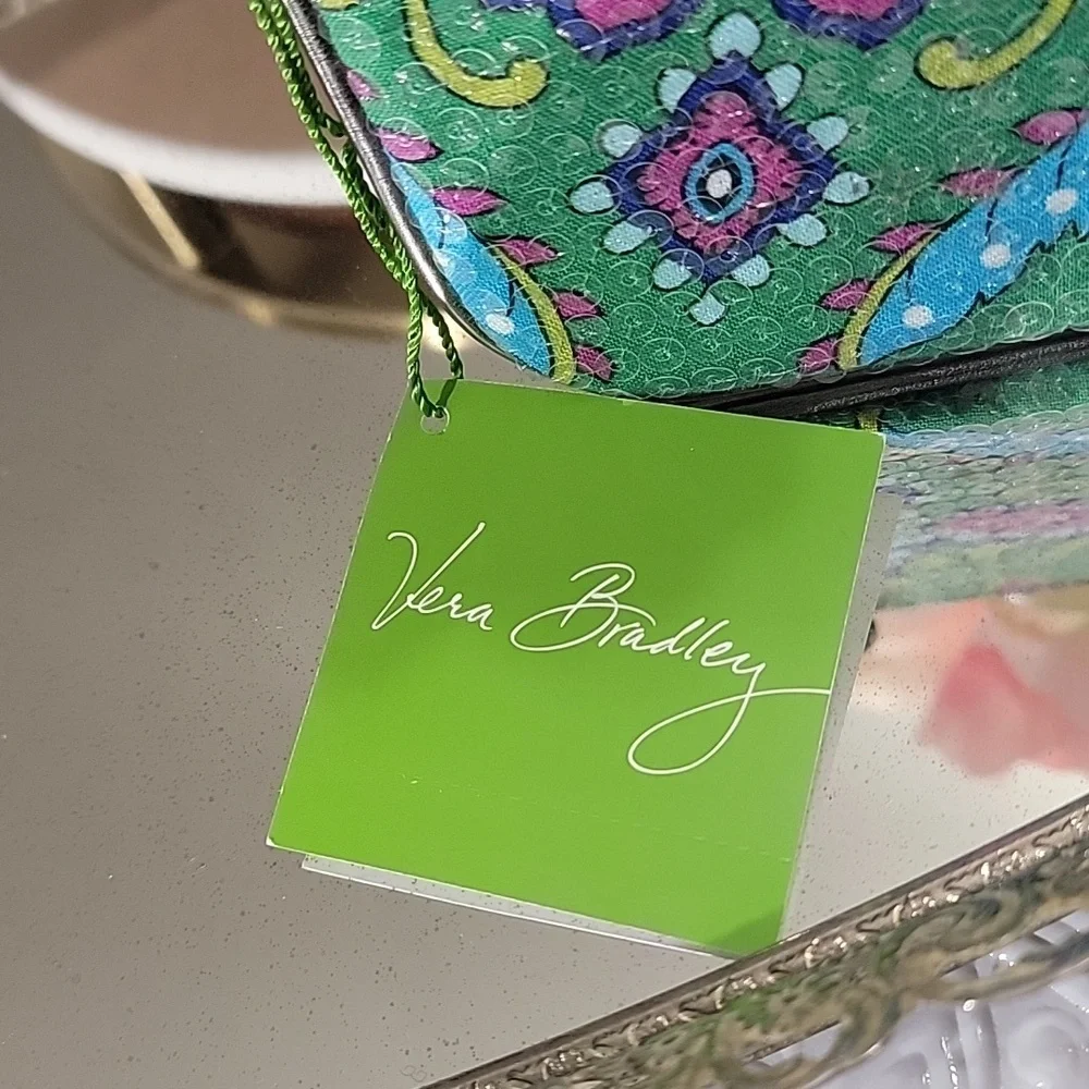 Vera Bradley Emerald Paisley Shimmer Zip Pouch Card Case - Picture 4 of 8